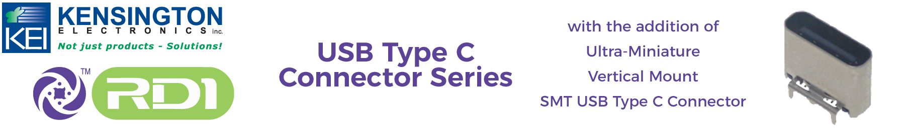 RDI USB Type C connector series with the addition of an ultra-miniature, Vertical Mount, SMT USB Type C connector